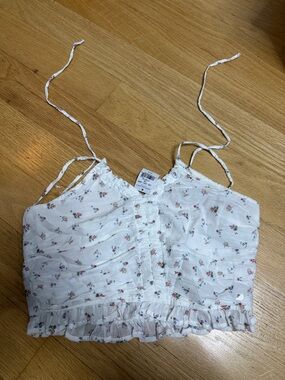 American Eagle Outfitters White Floral Ruffle Cami